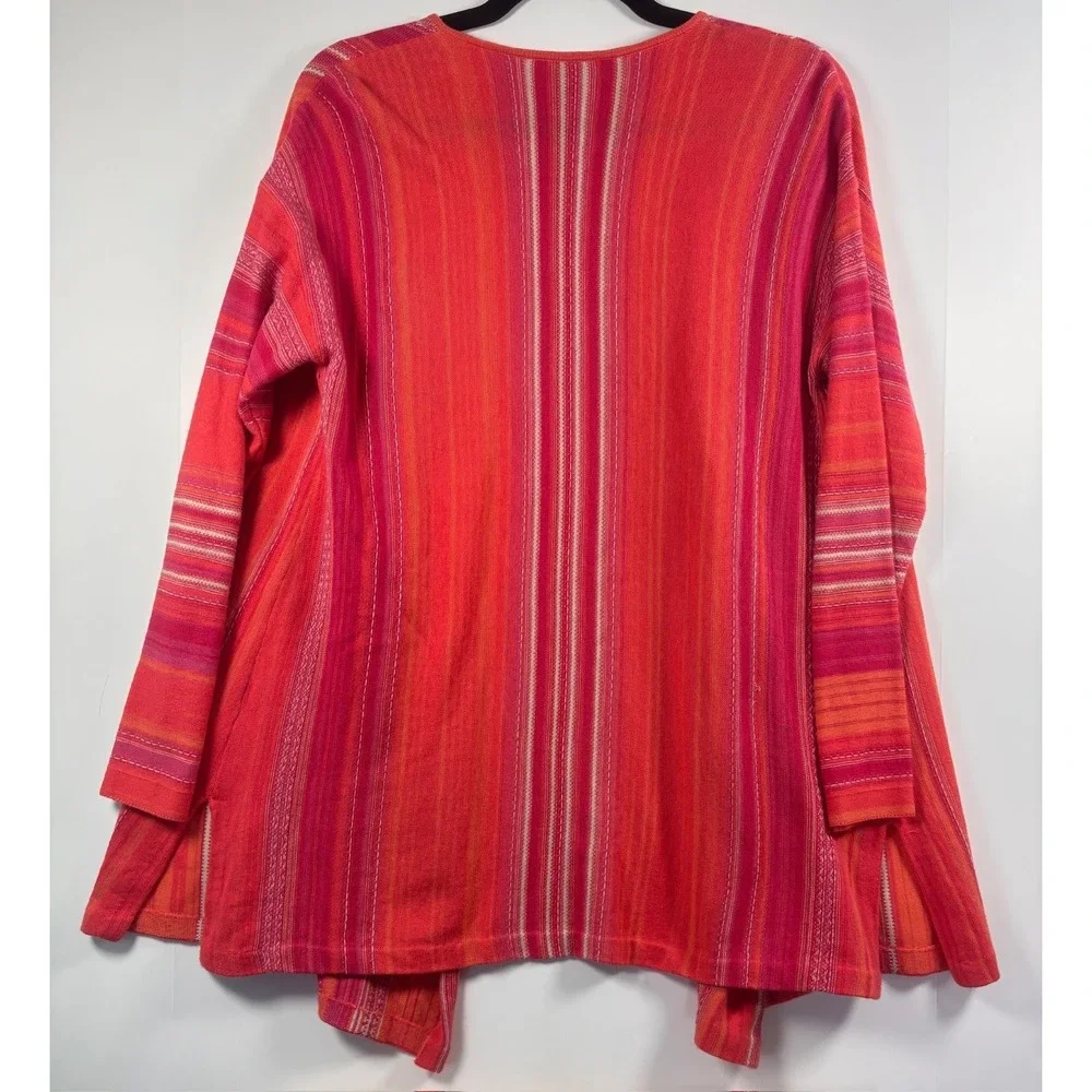 J Jill Womens Open Front Cardigan Sweater Orange Pink Stripes Size Medium - Picture 2 of 4